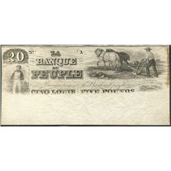 La Banque Du Peuple 1870 $20 CH-575-18-08. What seems to be a Printing Error example. An interesting
