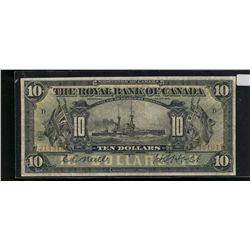The Royal Bank of Canada 1913 $10 #2143191 CH-630-12-08. Popular issue F+ in grade.