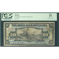 The Royal Bank of Canada 1913 $20 #281693 CH-630-12-12, PCGS F15. The Train Note.