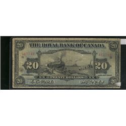 The Royal Bank of Canada 1913 $20 #461749 CH-630-12-12. Another Popular issue note F in grade with j