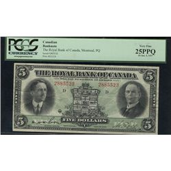 The Royal Bank of Canada 1927 $5 #2885523 PCGS VF25. Sharp clean example for grade.