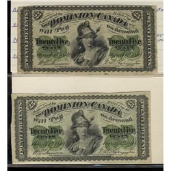 1870 25¢ DC-1b Sml & Large. Lot of 2 notes F/VF.