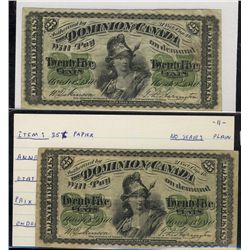 1870 25¢ DC-1c Plain. Lot of 2 notes F/VF.