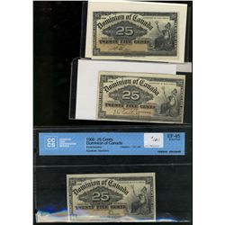1900 25¢ DC-15a, DC-15b & DC-15c. Lot of 3 notes VF to EF45. Saunders note graded CCCS EF45.