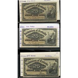 1900 25¢ DC-15a & DC-15c. Lot of 3 notes VG to VF.