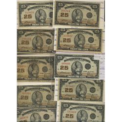 1923 25¢ DC-24c. Lot of 12 notes Fine to VF.