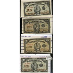 1923 25¢ DC-24a, DC-24b, DC-24c & DC-24d. Lot of 4 notes VG to VF.