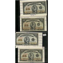 1923 25¢ DC-24a, DC-24b, DC-24c & DC-24d. Lot of 4 notes VF to EF.