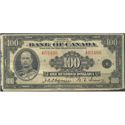 1935 $100 BC-15 #A03406. VG issue with slightly damaged borders. Note itself is appealing for type.