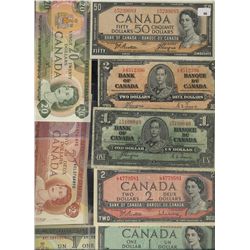 1937 $1 & $2, 1954 $2, $50, 1867 $1 Ser #, 1973 $1, 1974(2) $2, 1979 $20 & 1986(2) $2. Lot of 11 not