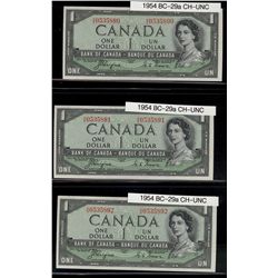 1954 $1 BC-29a #HA0535890/891/892. Lot of 3 consecutive Crisp UNC Original notes.