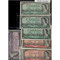 1954 $1 BC-37bA #*AA(2), *CF, $2 BC-38bA #*BB(2) & $10 BC-40bA #*BD. Lot of 6 notes all AU to UNC.