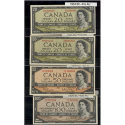 1954 $20 BC-41b(2), $50 BC-42b & $100 BC-43b. Lot of 4 notes VF to EF.