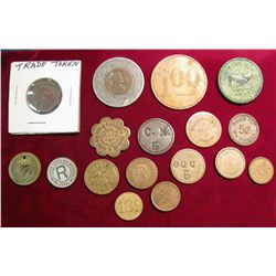 78. (16) Old Trade Tokens and an Encased Cent.