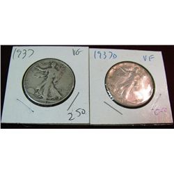 105. 1937 P VG & 37 D VF Walking Liberty Half Dollars.