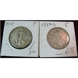 108. 1939 S & 41 P Walking Liberty Half Dollars. Both F-12.