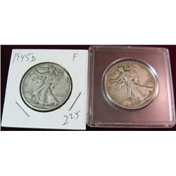 110. 1943 P & 45 D Walking Liberty Half Dollars. Both F-12.