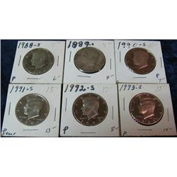 467. 1988S, 89S, 90S, 91S, 92S, & 93S Proof Half Dollars.