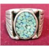 Image 1 : 610. Men's Sterling Silver Ring with Crushed Turquoise set.
