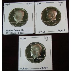 863. 1974S, 76S & 77S Kennedy Half Dollars. Proof.