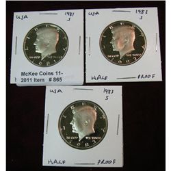 865. 1981S, 82S & 83S Kennedy Half Dollars. Proof.