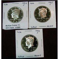869. 1994S, 95S & 99S Kennedy Half Dollars. Proof.