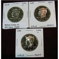 870. 2002S, 03S & 06S Kennedy Half Dollars. Proof.