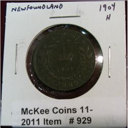 929. 1904H New Foundland Cent. VG.