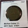 Image 1 : 931. 1907 New Foundland Cent. VF. Catalog $25.00