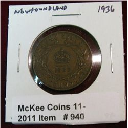 940. 1936 New Foundland Cent. EF.