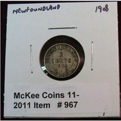 967. 1908 New Foundland 5-Cents F.
