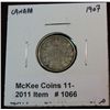 Image 1 : 1066. 1907 Canada 10-Cent Silver VF-30. Est. $50.00