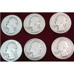 1523. 1934P, 35P,35D, 35S, 36P, 37P Silver Washington Quarters.