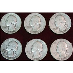 1529. 1948D, 48S, 49P, 49D, 50P, 50D Silver Washington