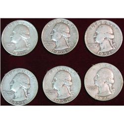 1531. 1952S, 53P, 53D, 53S, 54P, 54D Silver Washington