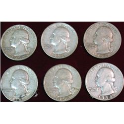 1532. 1954S, 55P, 55P, 56P, 56D, 57P Silver Washington