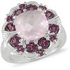 Image 1 : Sterling Silver Frosty Rose Quartz and Rhodolite Ring