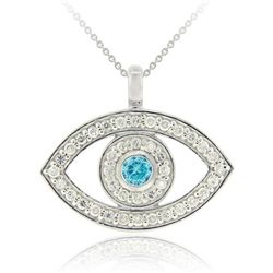 Icz Stonez Sterling Silver Aquamarine Cubic Zirconia Evil Eye Necklace