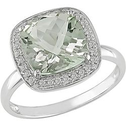 14k White Gold Green Amethyst and 1/10ct TDW Diamond Ring