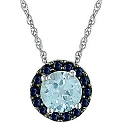 10k White Gold Sapphire and Blue Topaz Pendant