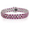 Image 1 : Sterling Silver Oval-cut Created Ruby Three-row Link Bracelet