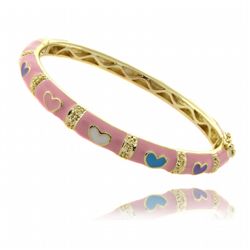 14k Gold Overlay Children's Pink Enamel Heart Design Bangle Bracelet