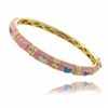 Image 1 : 14k Gold Overlay Children's Pink Enamel Heart Design Bangle Bracelet