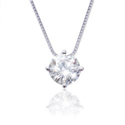 14k White Gold Round-cut Moissanite Solitaire Necklace