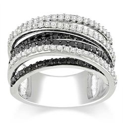 10k White Gold 1ct TDW Black and White Diamond Fashion Ring