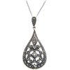 Image 1 : Sterling Silver Marcasite Filigree Teardrop Necklace