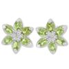 Image 1 : Sterling Silver Oval-cut Peridot and Diamond Accent Flower Earrings