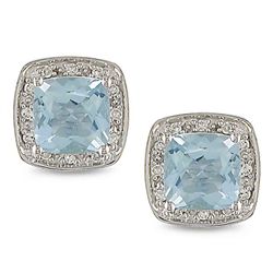 10k White Gold Aquamarine and 1/10ct TDW Earrings