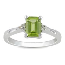 Sterling Silver Emerald-cut Peridot and Diamond-accented Ring