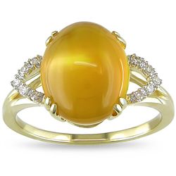 10k Yellow Gold Created Citrine and Diamond Accent Ring